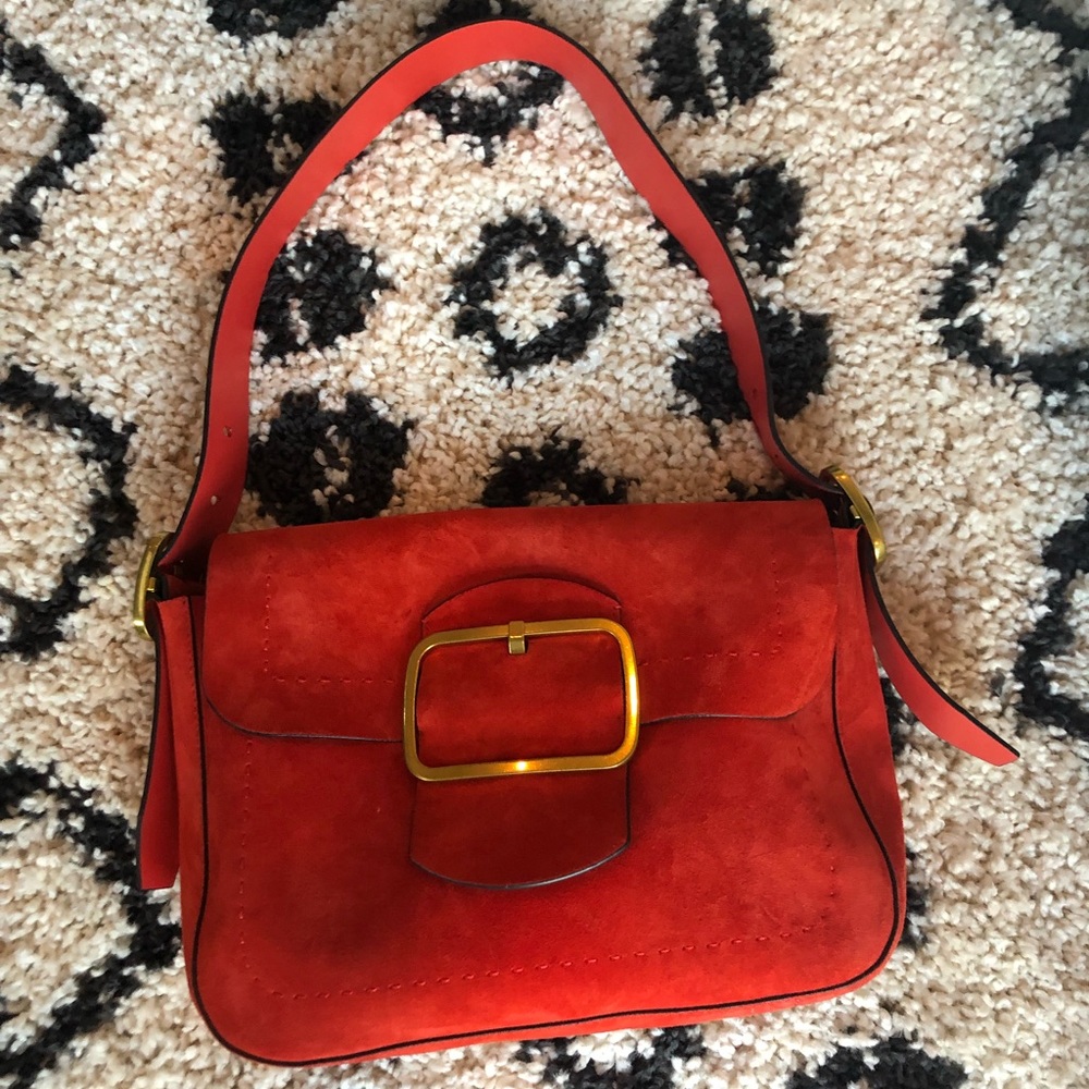 Red Orange suede T handbag